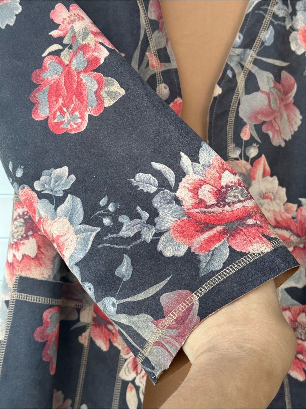 Solitaire Anthropologie Floral Faux Suede Open Front Duster Jacket Coat S Boho - Picture 9 of 13
